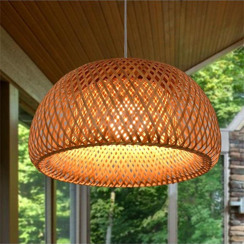 Luminária Pendente de Bambu - Estilo Chinês com Trançado Feito à Mão –26 cm