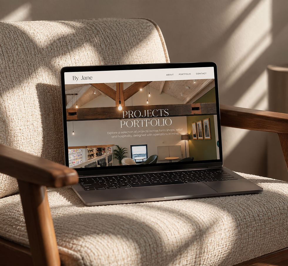 By Jane Interior Design website on macbook placed on modern armchair