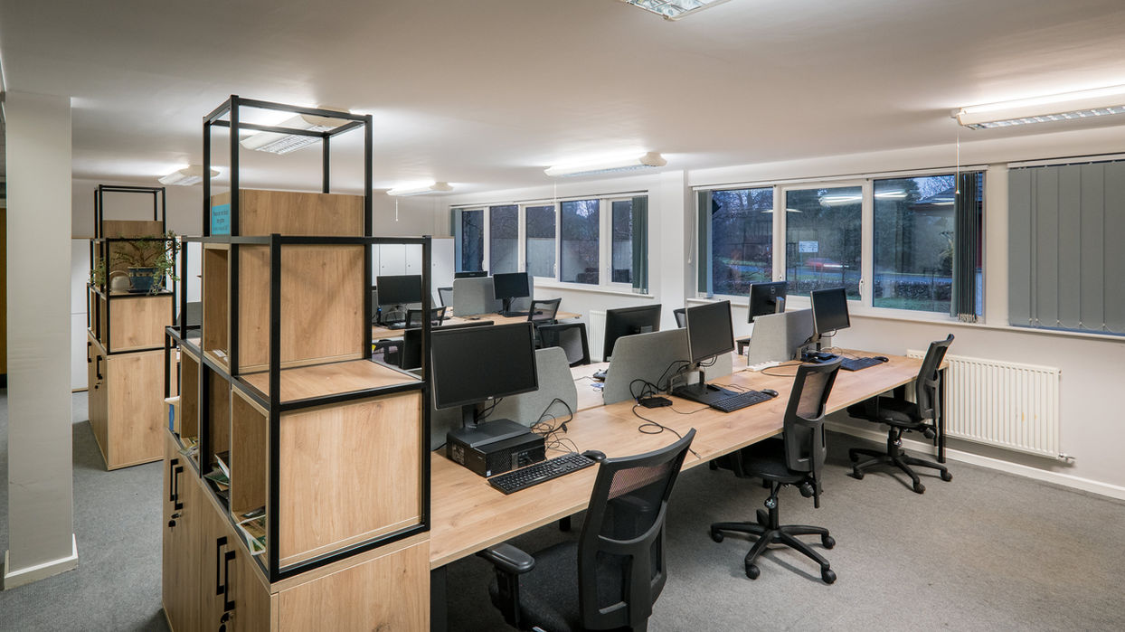Desk set up in Lake District National Park Authority open plan head office
