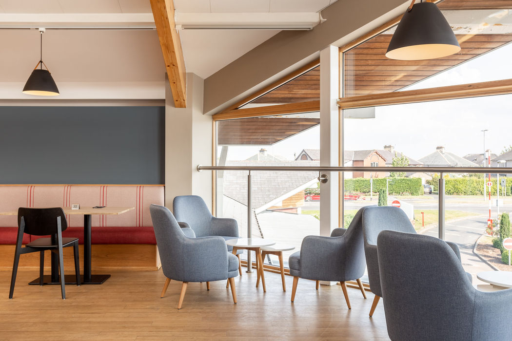 Cafe Oswalds lounge seating in the window at Cranstons Foodhall Penrith