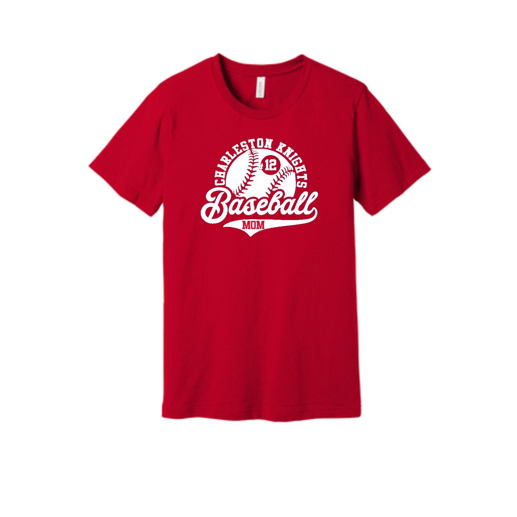 Charleston Knights Mom red shirt with baseball and number