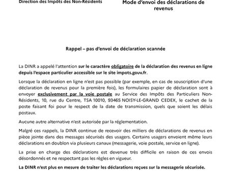 Information de la Direction des Impôts des Non-Résidents