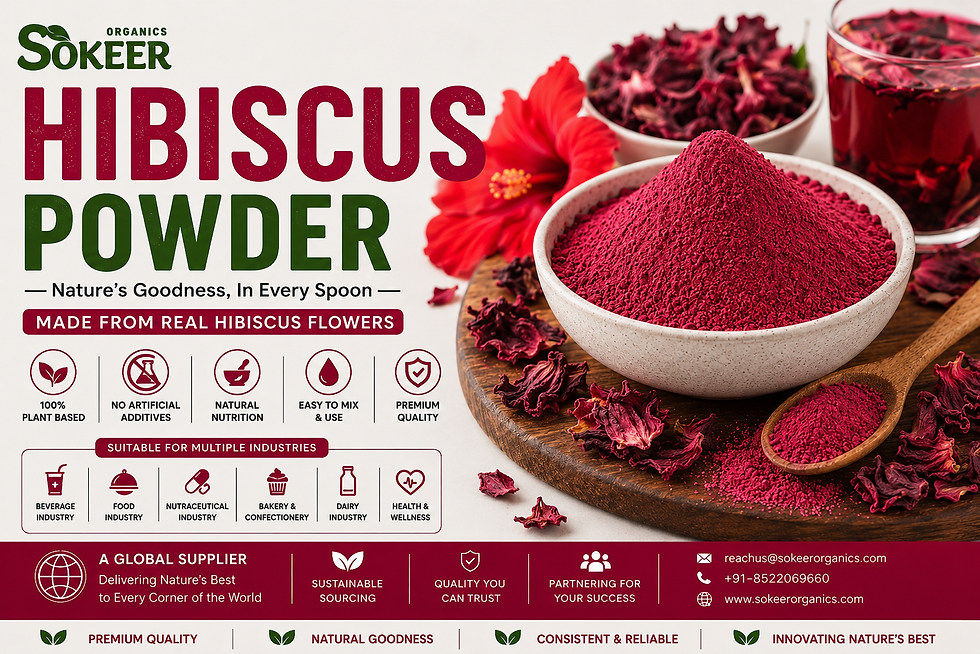 Premium hibiscus powder supplied by Sokeer Organics