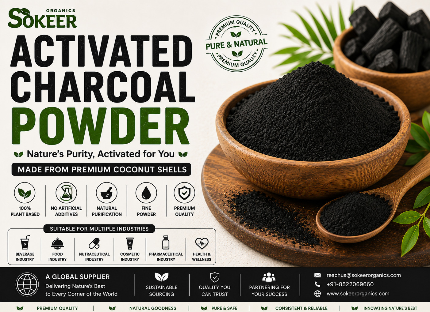 Activated Charcoal Powder supplier offering premium charcoal powder | Sokeer Organics