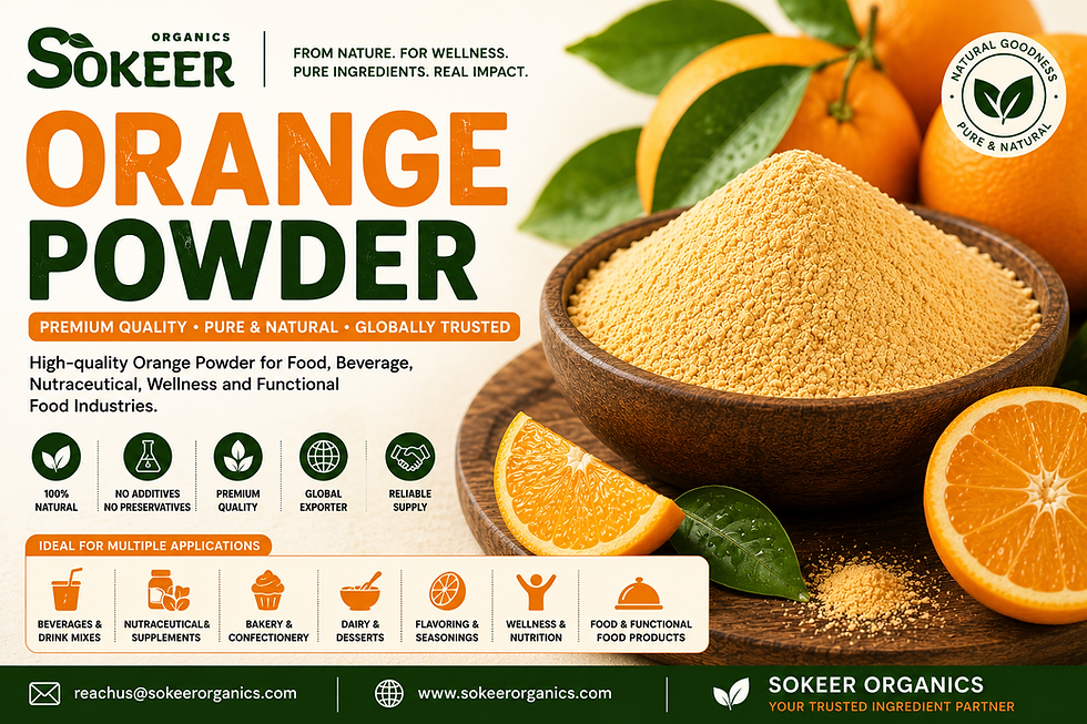 Buy premium Bulk Orange Powder from Sokeer Organics, a trusted Orange Powder manufacturer, supplier, exporter, and wholesale partner serving USA and global markets.