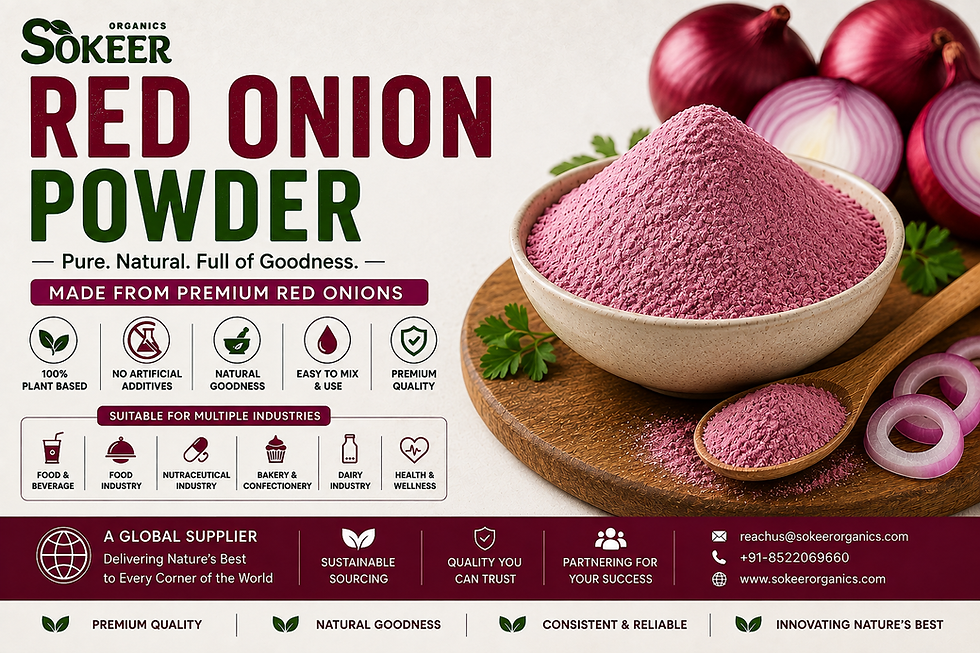 Red Onion Powder Supplier in Canada – Sokeer Organics premium red onion powder made from quality red onions.