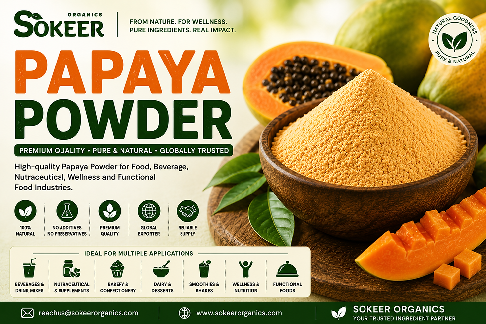 Buy premium Bulk Papaya Powder from Sokeer Organics, a trusted Papaya Powder manufacturer, supplier, exporter, OEM, and wholesale partner serving USA and global markets.