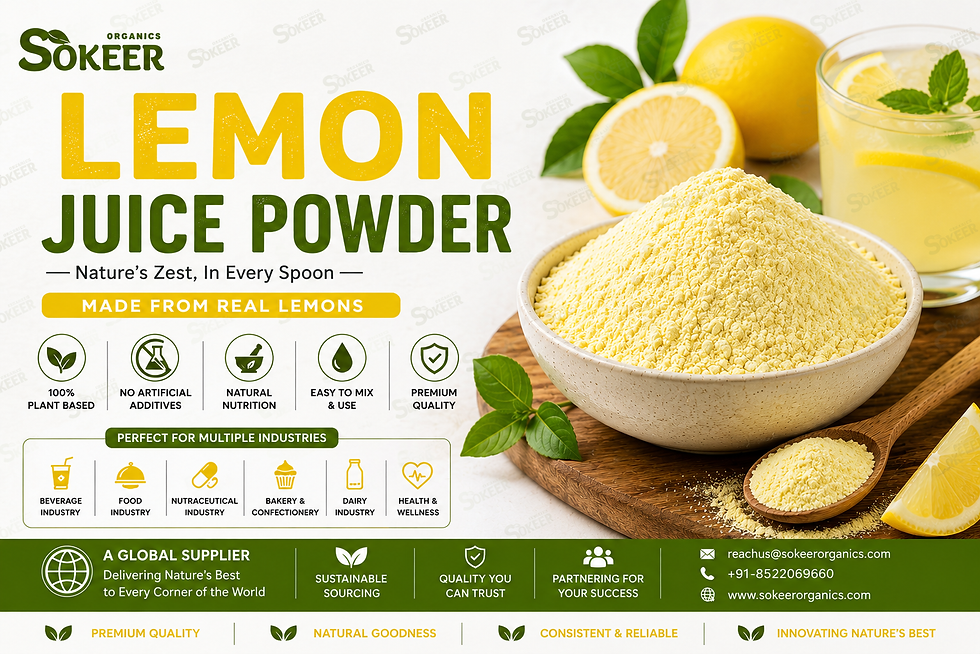 Premium Lemon Powder Manufacturer in Australia. Sokeer Organics supplies bulk lemon powder for food, beverage, nutraceutical, dairy, bakery, and private label industries