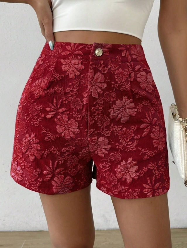 Thumbnail: Women's Retro Jacquard High Waist Straight Shorts Summer Breathable Street Casua