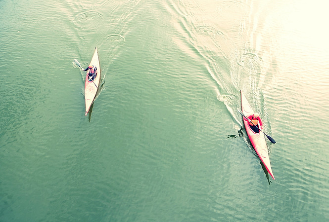 High Angle View Of People Kayaking In La