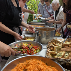 Volunteers serving food