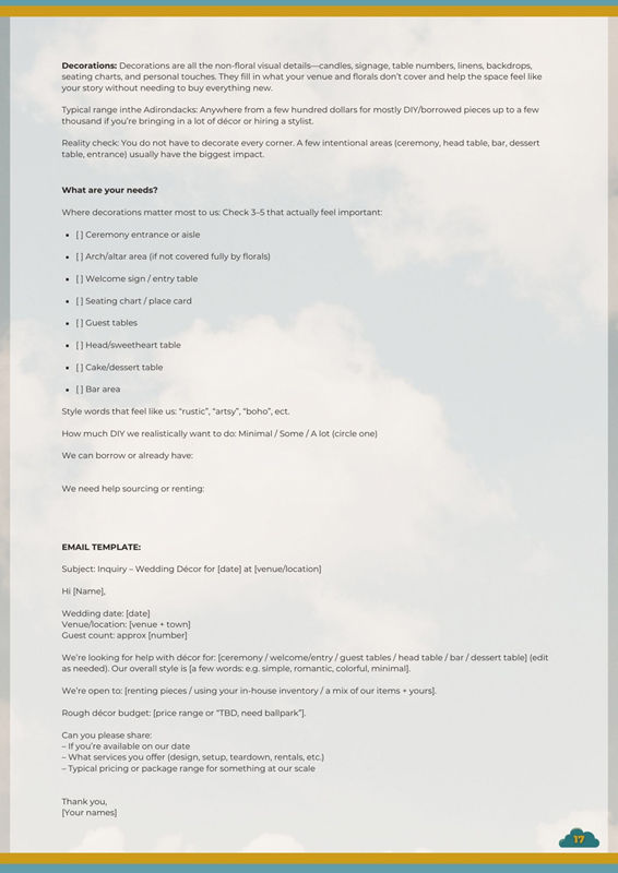 Adirondack Wedding Vendor Guide - Page 17 - Non Negotiables - Decorations