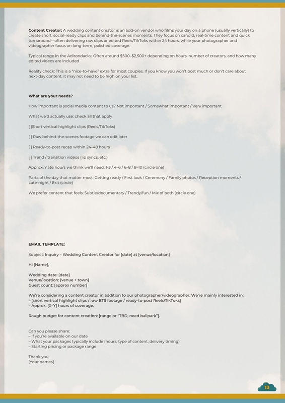 Adirondack Wedding Vendor Guide - Page 13 - Non Negotiables - Content Creator