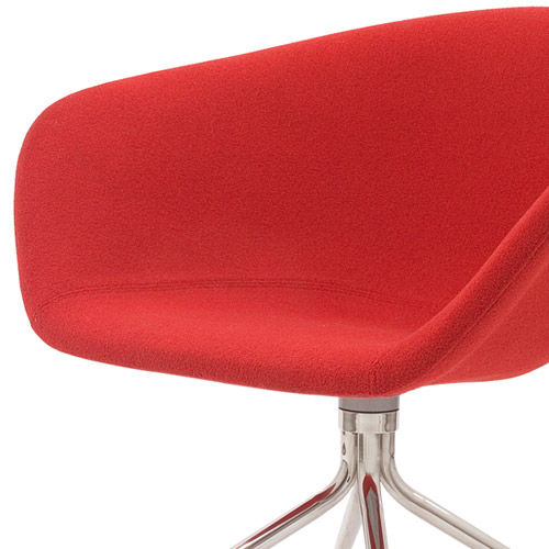 Miniatura: Cadeira de escritório vermelha estofada com base giratória metálica moderna.