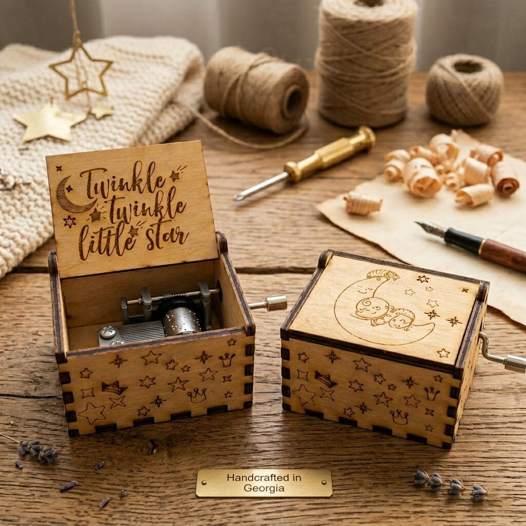 Twinkle Twinkle Little Star Music Box – Hand-Crank Wooden Baby Gift