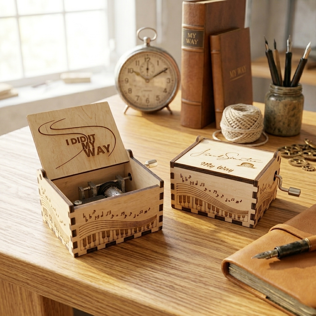 My Way Music Box – Handmade Wooden with Engraved Musical Notes