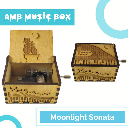Moonlight Sonata Music Box – Hand Crank Wooden with Cuddling Cats