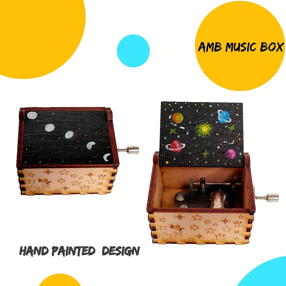 Hand painted design AMB Music Box, Wooden Music Box | Custom Painted or Engraved | Personalized, with space theme.