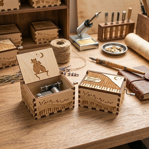 Moonlight Sonata Music Box – Hand Crank Wooden with Cuddling Cats
