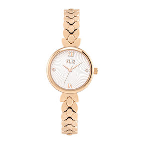 ELIZ ES8827L2RSR – Iris Collection – Round – 28mm Metal Case – PVD Rose gold – Mineral Glass – Silver Color Dial – Three-hands Movement – 10mm PVD Rose Gold Metal Bracelet – Jewelry Buckle – 3ATM Water Resistant – Women's Watch – 2 Years Warranty

