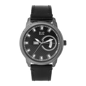 ELIZ ES8924G1ANN – Classique Collection – Round – 44mm Stainless Steel Back Case – Hardened Mineral Glass – Black Dial – Japan Day-Date Quartz Movement – 22mm Black Genuine Leather Strap – Tang Buckle – 3ATM Water Resistant – Men's Watch – 2 Years Warranty 