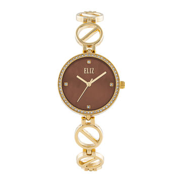 ELIZ ES8935L2TQT – Iris Collection – Round – 28mm PVD Gold Metal Case – Hardened Mineral Glass – MOP Brown Dial – Three-hands Movement – 13mm PVD Gold Metal Bracelet – Jewelry Buckle – 3ATM Water Resistant – Women's Watch - 2 Years Warranty

