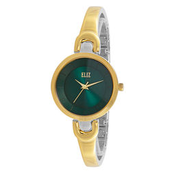 ELIZ ES8857L2TET – Iris Collection – Round – 30mm PVD Gold Stainless Steel Case – Hardened Mineral Glass – Green Dial – Japan 3-Hands Quartz Movement – 12mm Two-Tone PVD Gold Metal Bracelet – Jewelry Buckle – 3ATM Water Resistant – Women's Watch – 2 Years Warranty

