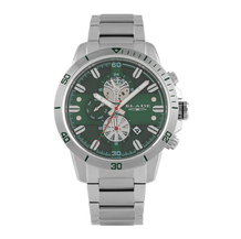 BLADE VIRTUOSO GREEN 3677G2SES  – Intrepid  Collection –  Round  – 46 MM 304 Stainless Steel  Case –  PVD Silver  –  Hardened Mineral Glass –  Green  Dial – Dual-Time Multifunction  Movement –22 MM PVD Silver Metal Band – Foldover with Pushers and Safety Clasp Buckle –10 ATM Water Resistant –Men's Watch -3 Years Warranty