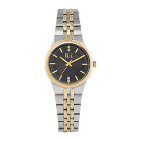 ELIZ ES8943L2TNT – Mahal Collection – Round – 39mm Stainless Steel Case –Two-Tone PVD Gold – Sapphire-coated Glass –Black Dial – Calendar Movement – 22mm Two-Tone PVD Gold Stainless Steel Band – Hidden Deployant with Pushers Buckle – 5ATM Water Resistant – Women's Watch – 2 Years Warranty

