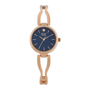 ELIZ ES8936L2RBR – Iris Collection – Round – 26mm Metal Case – Hardened Mineral Glass – Blue Dial – Three-hands Movement – 11.5mm PVD Rose Gold Metal Bracelet - Jewelry Buckle – 3ATM Water Resistant – Women's Watch - 2 Years Warranty