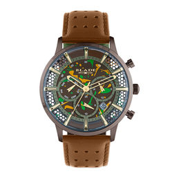 BLADE Bare 'Dubai Chocolate' 3673G1OOD – Maverick Collection – Round – 43mm 304 Stainless Steel PVD Brown Case - Domed Mineral Glass – Brown Dial – Multifunction Movement – 22mm Brown Genuine Leather Strap – Tang Buckle – 3ATM Water Resistant –Men's Watch - 3 Years Warranty