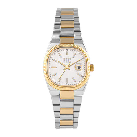 ELIZ ES8889L2TST – Splendeur Collection – Round – 26.5mm 304 Stainless Steel  Case – Two-Tone PVD Gold  –  Mineral Glass –  Silver Dial – Calendar Movement –18mm Two-Tone PVD Gold Stainless Steel Band –Hidden Deployant with Pushers Buckle – 3ATM Water Resistant –Women's Watch - 2 Years Warranty

