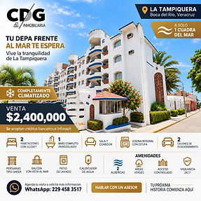 Departamento en venta en La Tampiquera, Boca del Río, a una cuadra del mar, con 2 habitaciones y balcón con vista al mar
