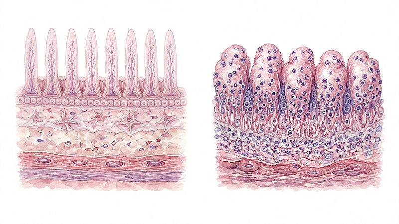 Painted illustration of inflammatory bowel disease and GI lymphoma in a cat