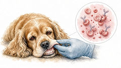Painted illustration of immune-mediated hemolytic anemia in a dog
