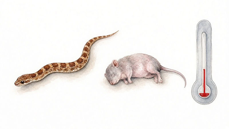 Painted illustration of regurgitation and anorexia in a snake