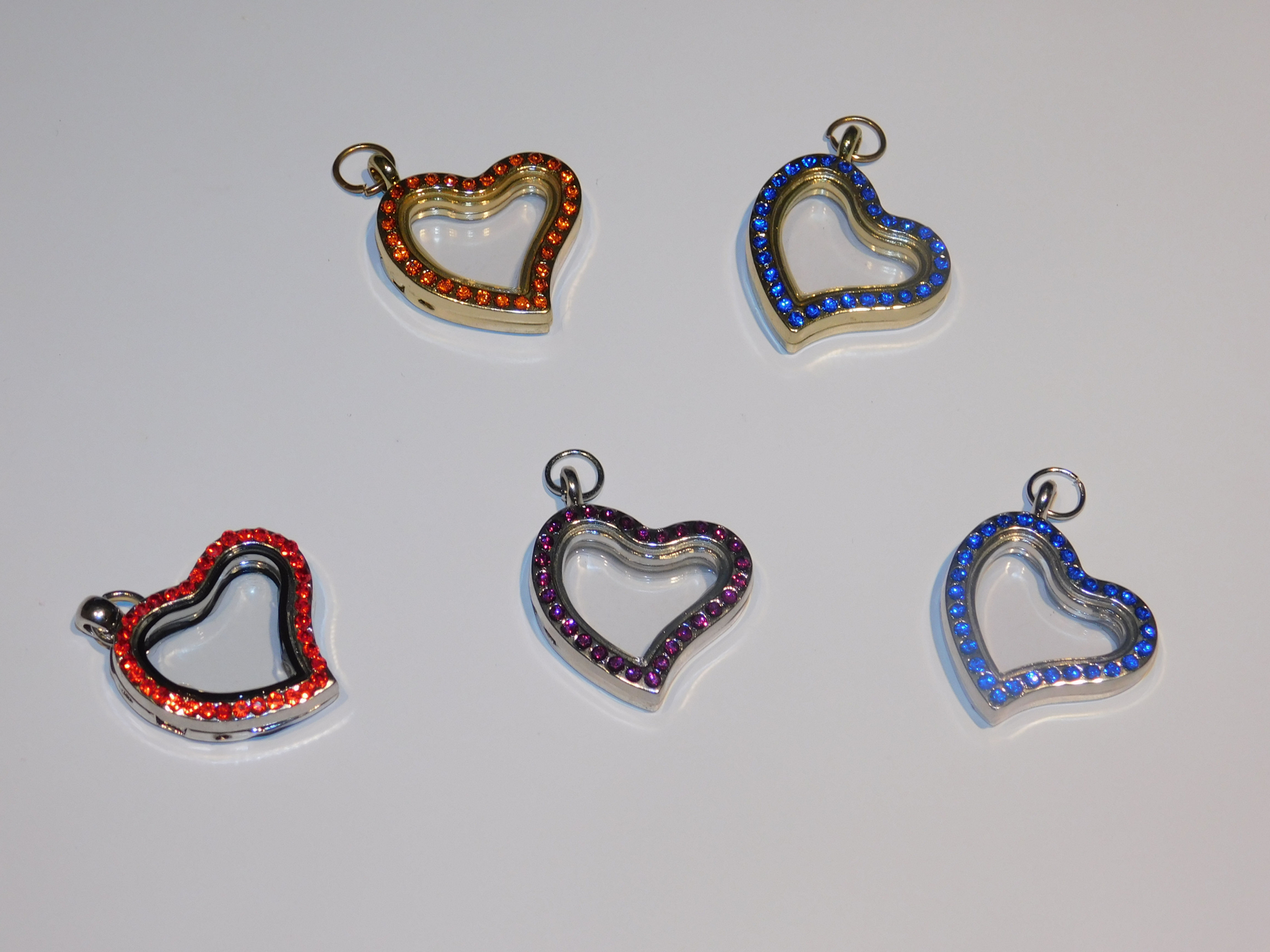 Single Colored Rhinestone Heart Lockets