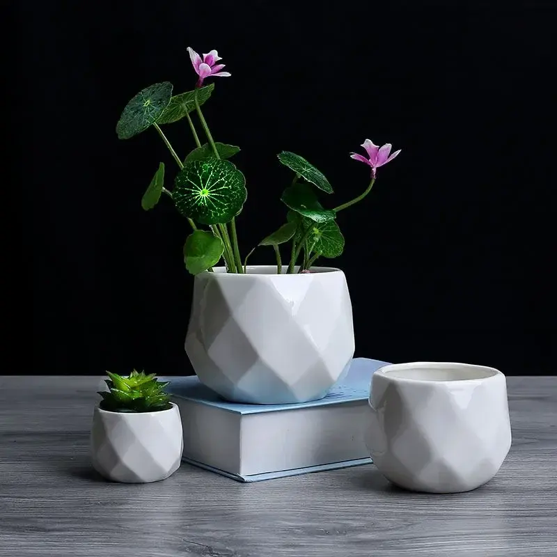 Simple Geometric Diamond Ceramic Flower Pot