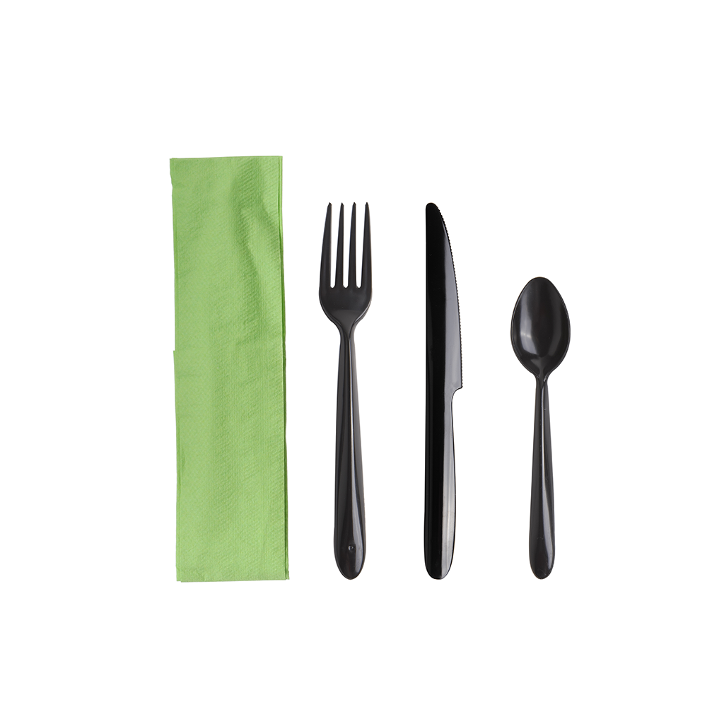 Set 4/1 couverts noirs, verts anis