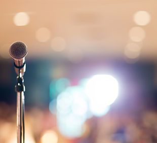 Microphone in concert hall or conference room soft and blur style for background. Micropho