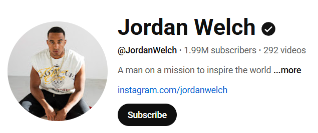 Screenshot of Jordan Welch’s YouTube profile.