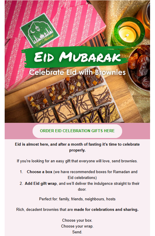Screenshot of an email showing gift suggestions for Eid.