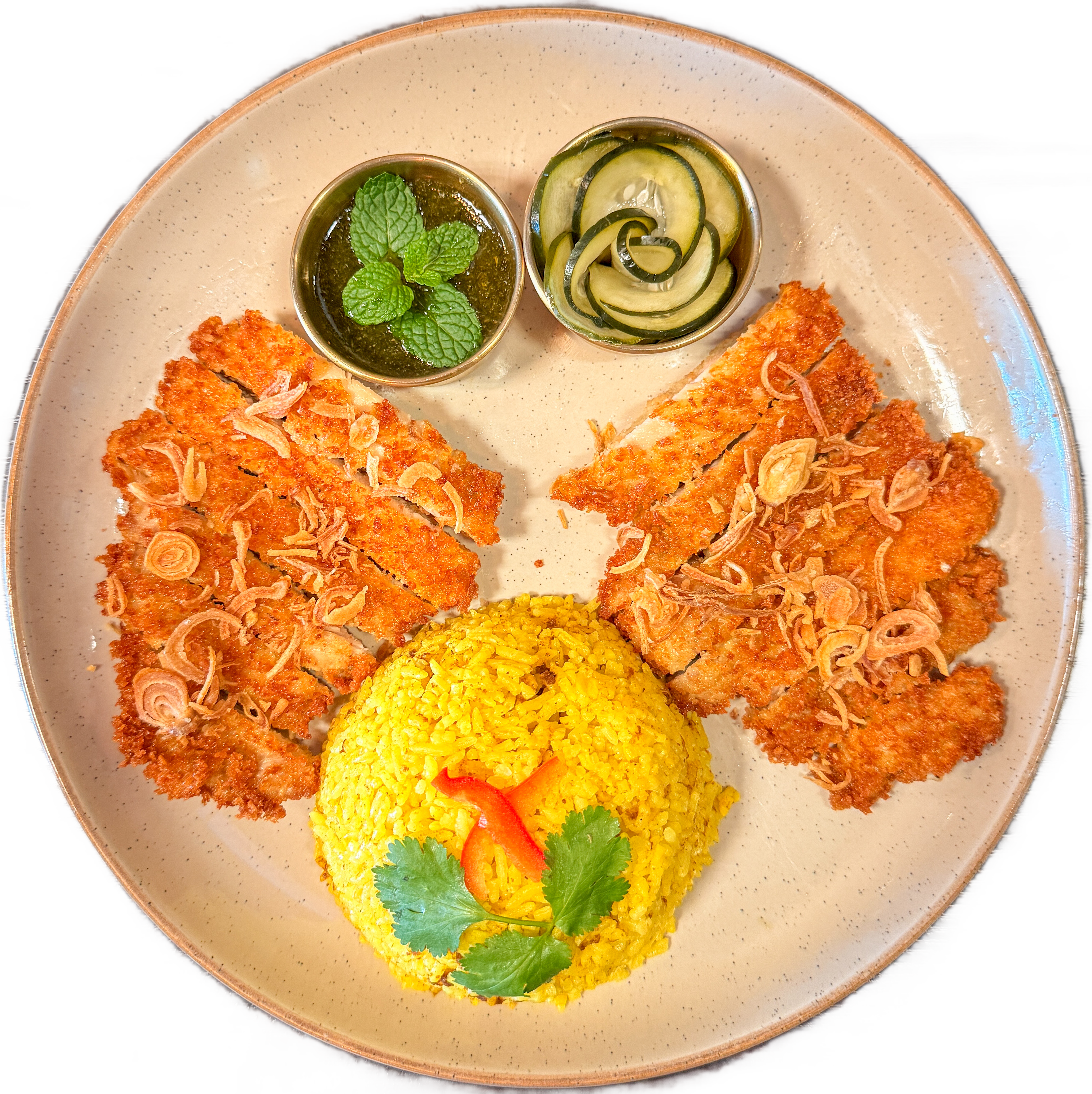 Fried Chicken over Turmeric Rice