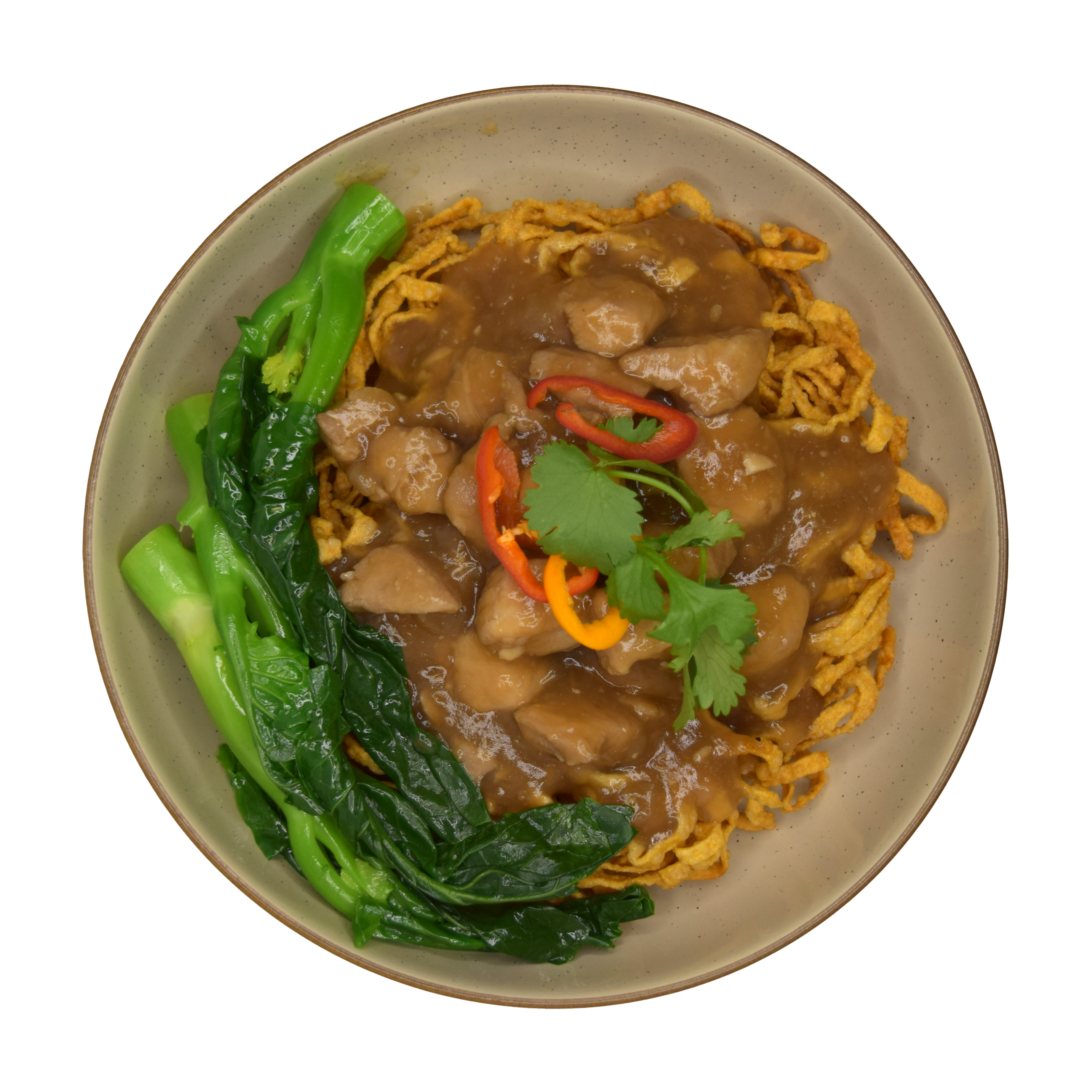 Chicken Stew over Crispy Noodles