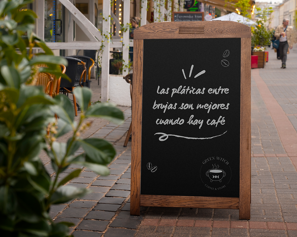 Cartel de cafetería para clientes que disfrutan del café y la magia
