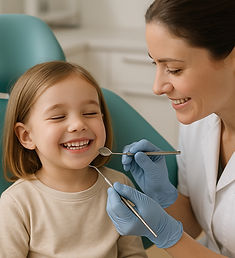 Criança sendo atendida por um dentista