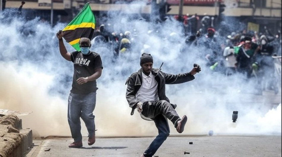 Pictures of protesters on the streets of Tanzania