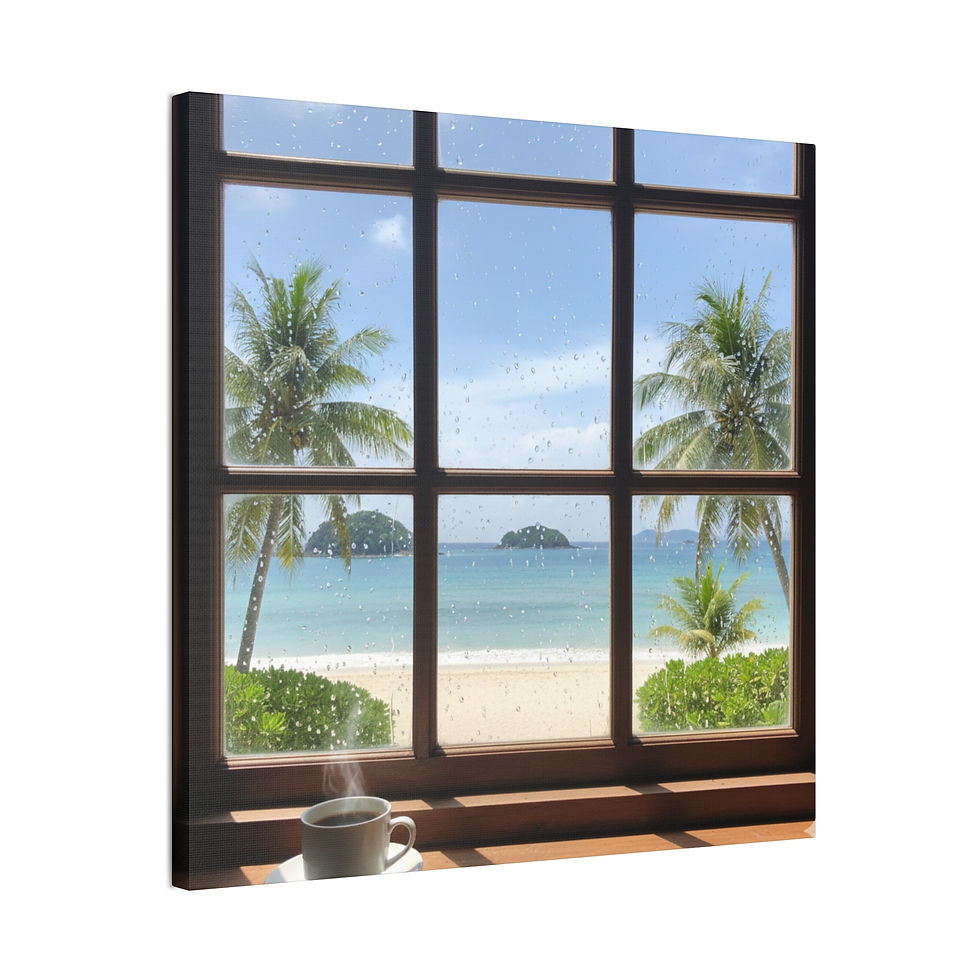 Thumbnail: Beach View Canvas Print | Tropical Window Scene Wall Art