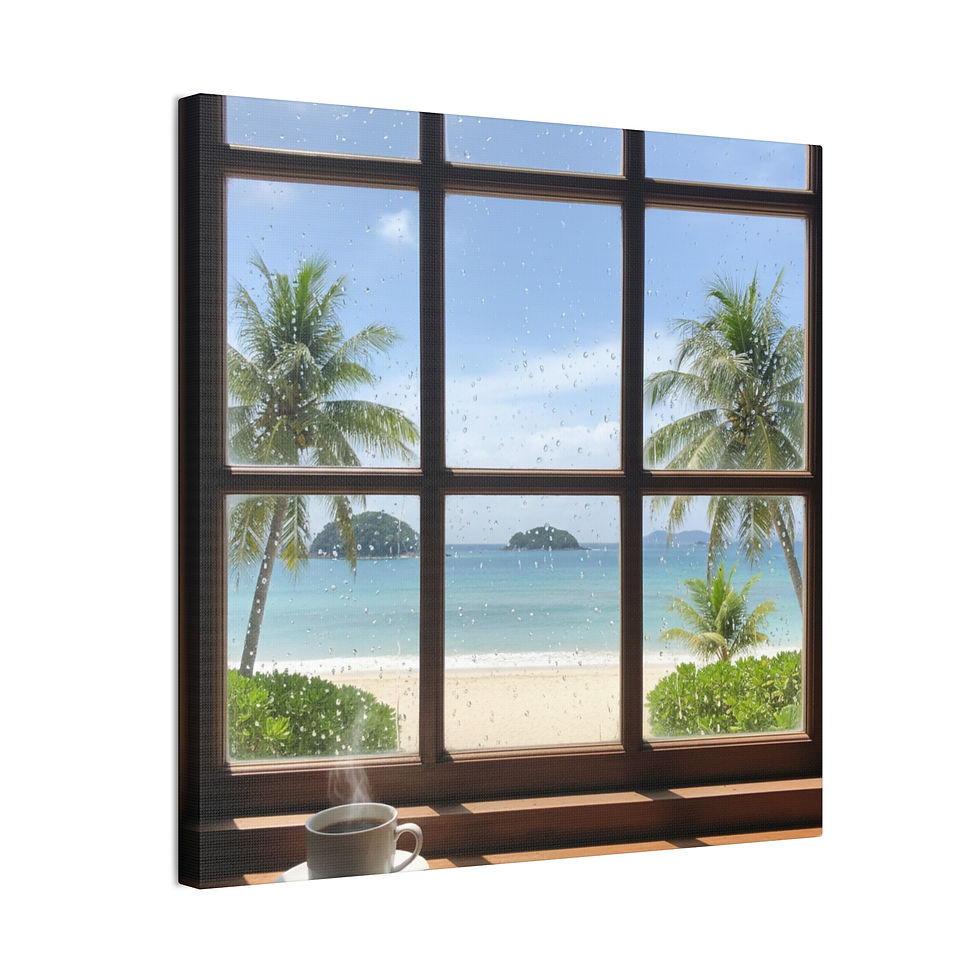 Thumbnail: Beach View Canvas Print | Tropical Window Scene Wall Art