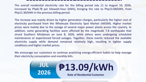 Higher Generation Charge Drives July 2026 Electricity Rate